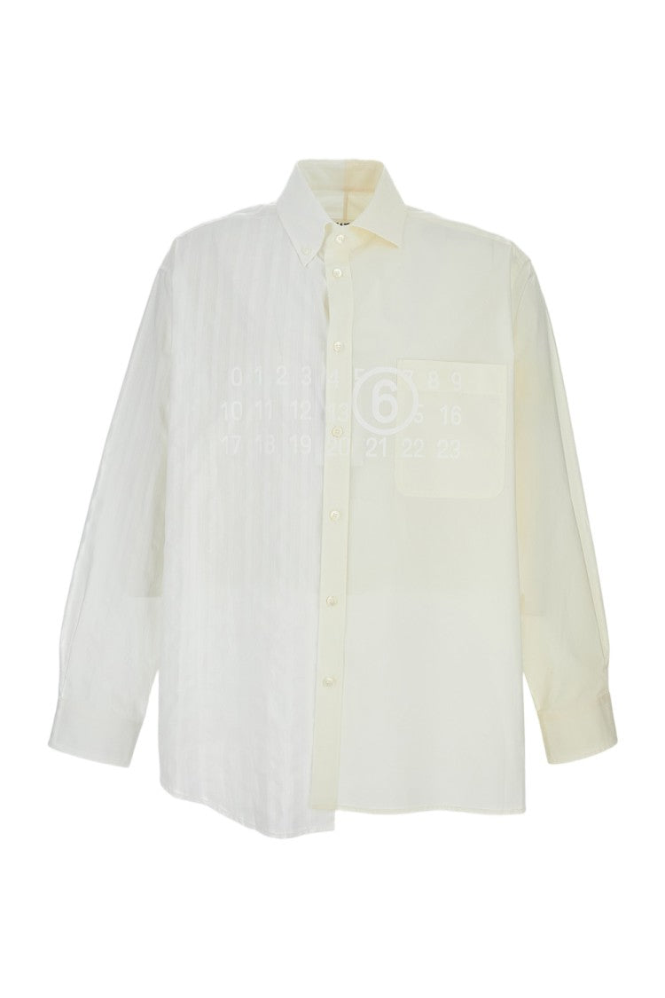 Mm6 By Maison Margiela Numeric Signature Long-Sleeved Two-Tone Shirt With Asymmetric Hem