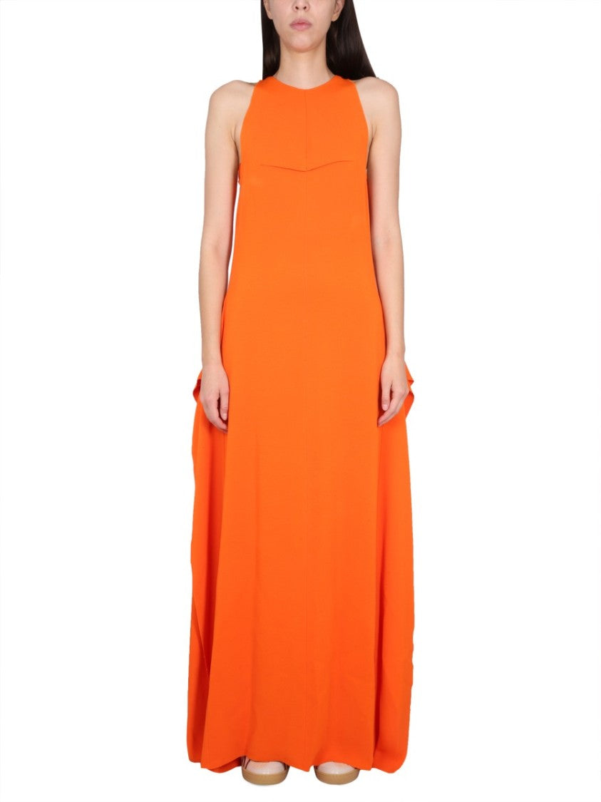 Lanvin Round Neck Longuette Dress With Concealed Design