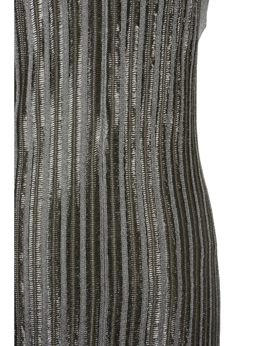 Tom Ford Ribbed Short Dress In Olive Green With High Neckline