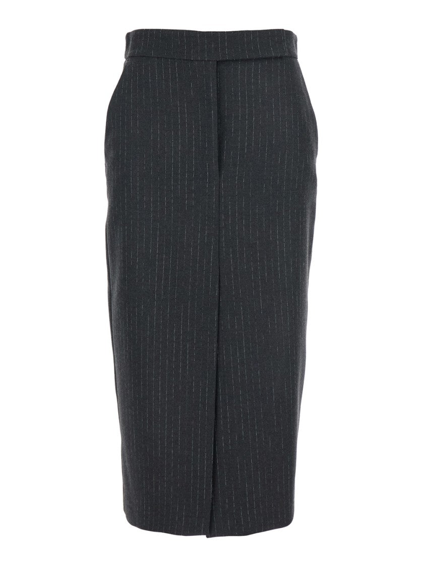 Plain Knee-Length Striped Pencil Skirt