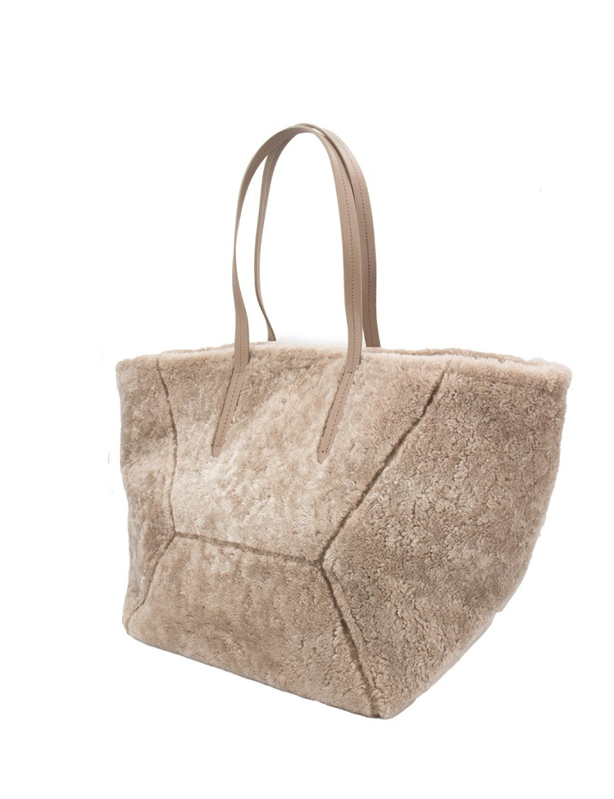 Brunello Cucinelli Curly Shearling Tote Bag With Leather Handles