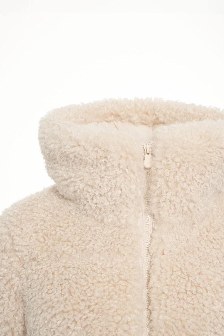 Save The Duck Cropped Faux Fur Jacket With High Collar And Full Zip Closure