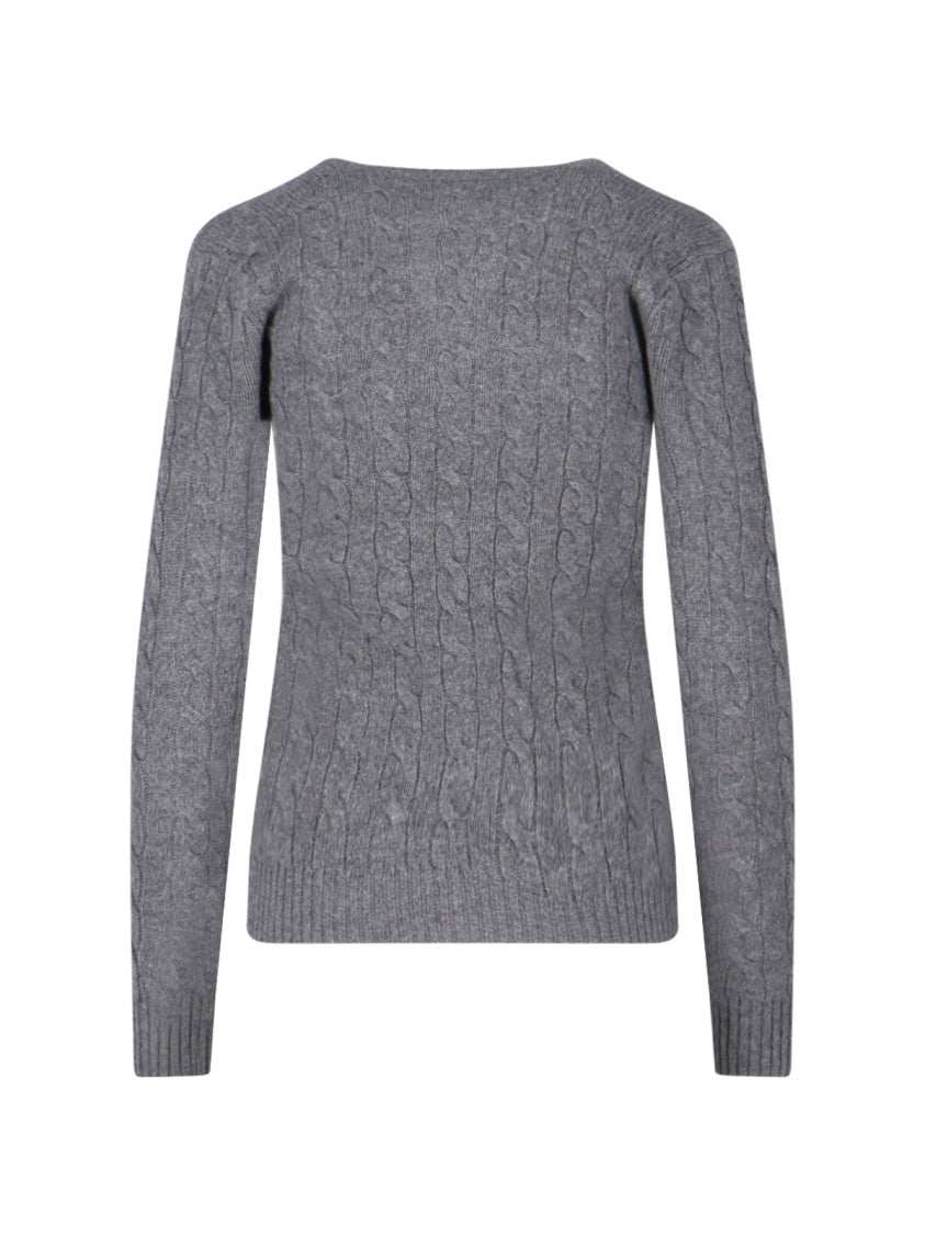 Polo Ralph Lauren Grey Cable-Knit Sweater With V-Neckline