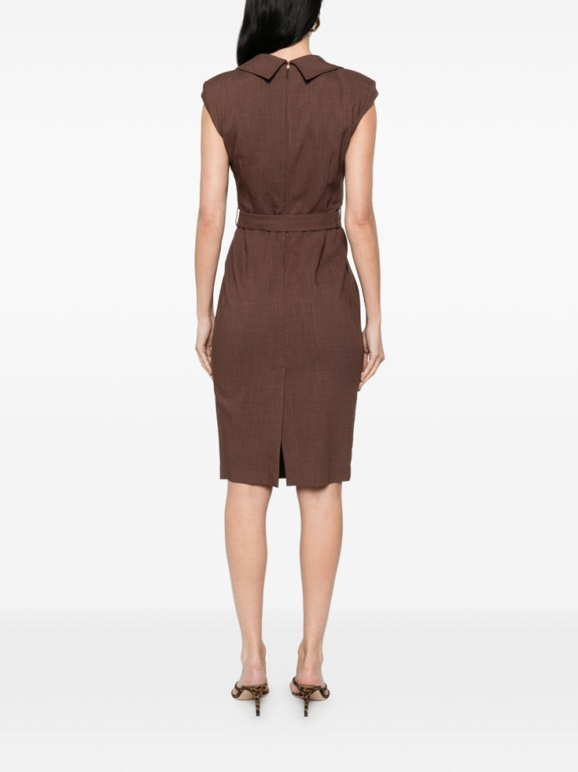 Pinko Brown Belted Sleeveless Day Dress