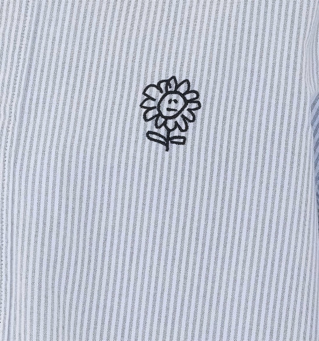 Sunflower Vertical Stripe Long-Sleeve Shirt With Embroidered Sunflower Motif