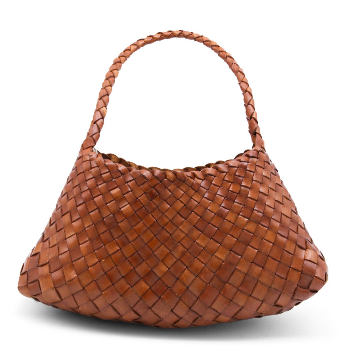 Dragon Diffusion Tan Leather Shoulder Bag With Knitted Construction