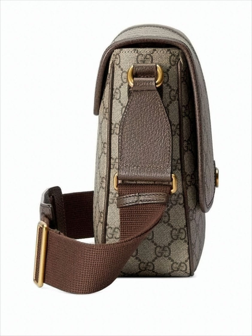 Gucci Monogram Canvas Crossbody Bag With Leather Trim