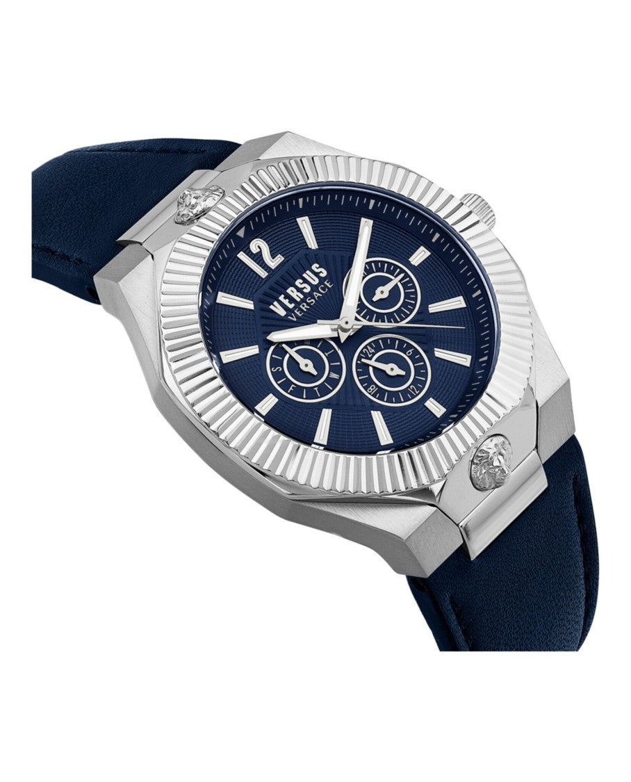 Versus Versace Echo Park Multifunction Leather Watch With Blue Enamel Dial