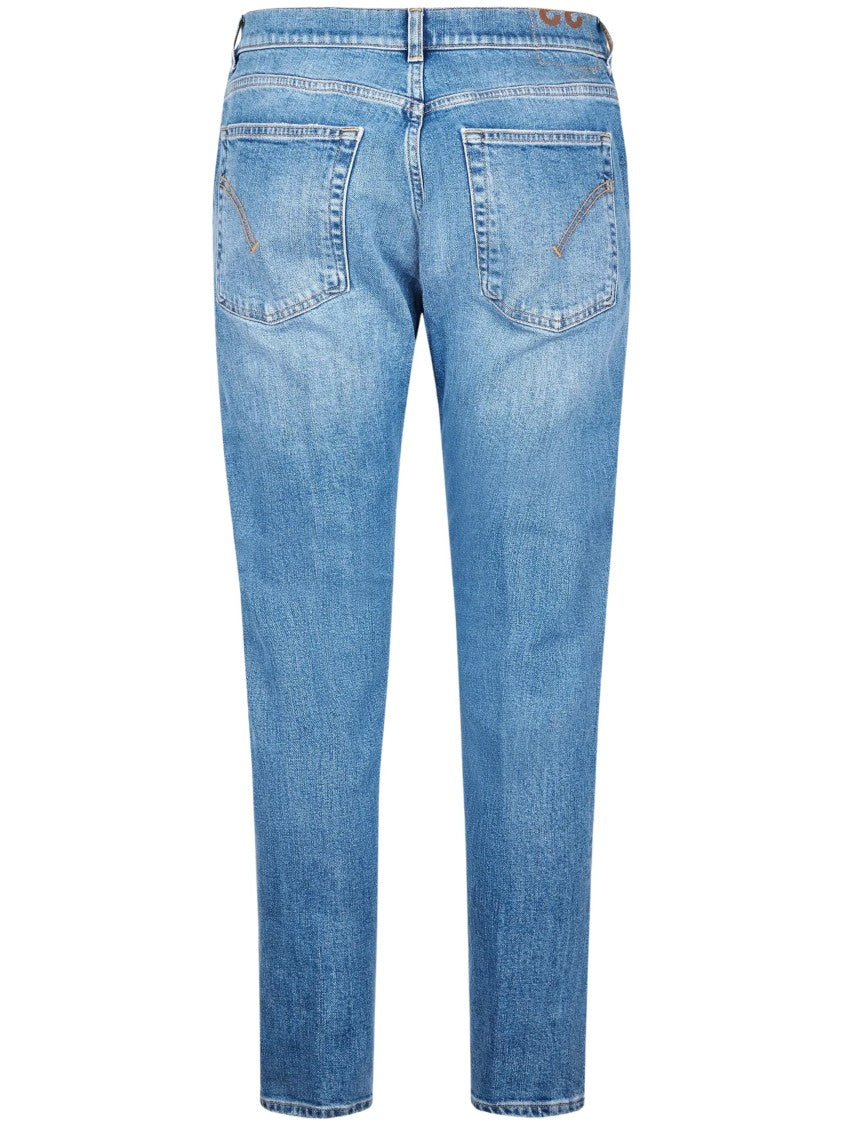 Dondup Faded Blue Logo-Plaque Wash Jeans