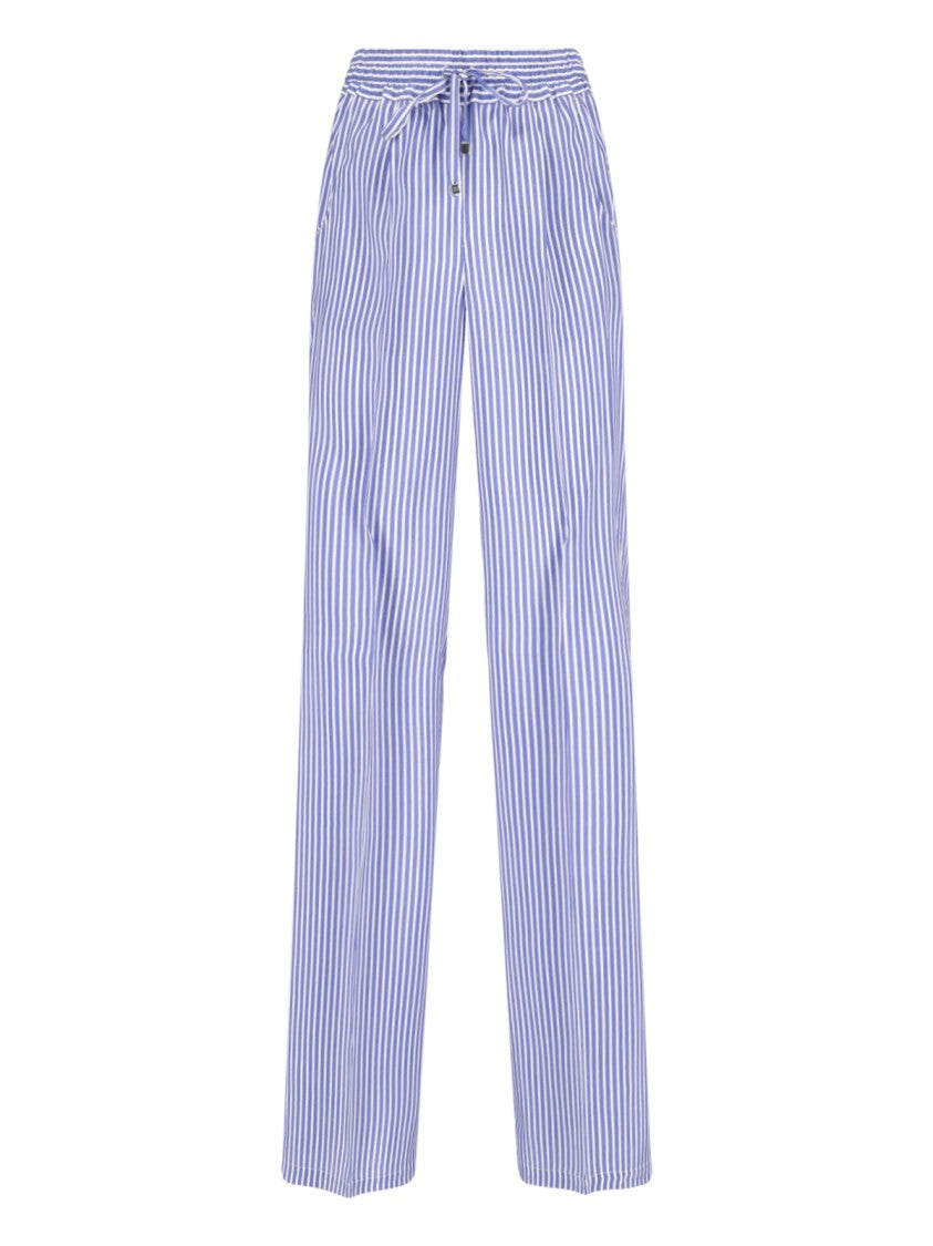 Kiton Light Blue Wide-Leg Striped Silk Trousers