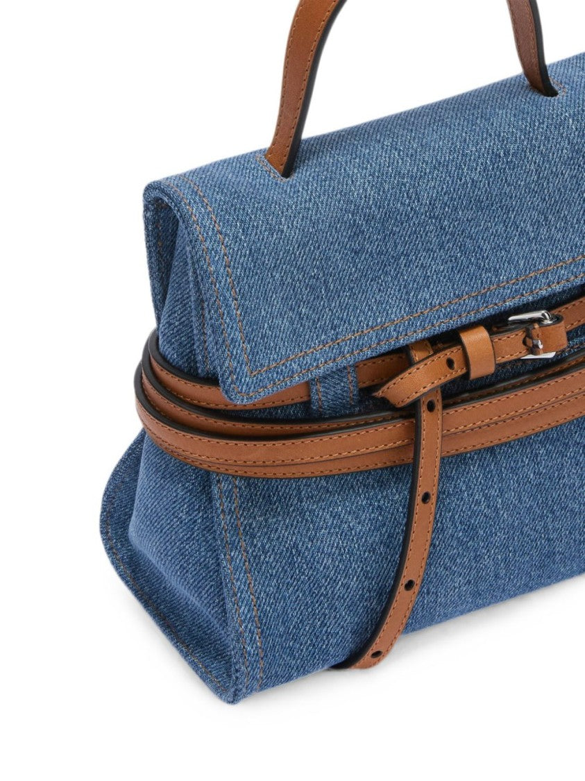 Moschino Blue Denim Silk Accent Handbag