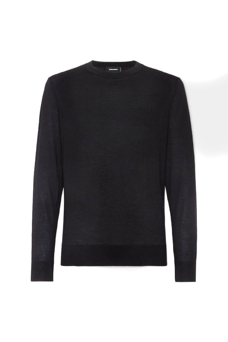 Dsquared2 Black Wool Tonal-Logo Crewneck Sweater