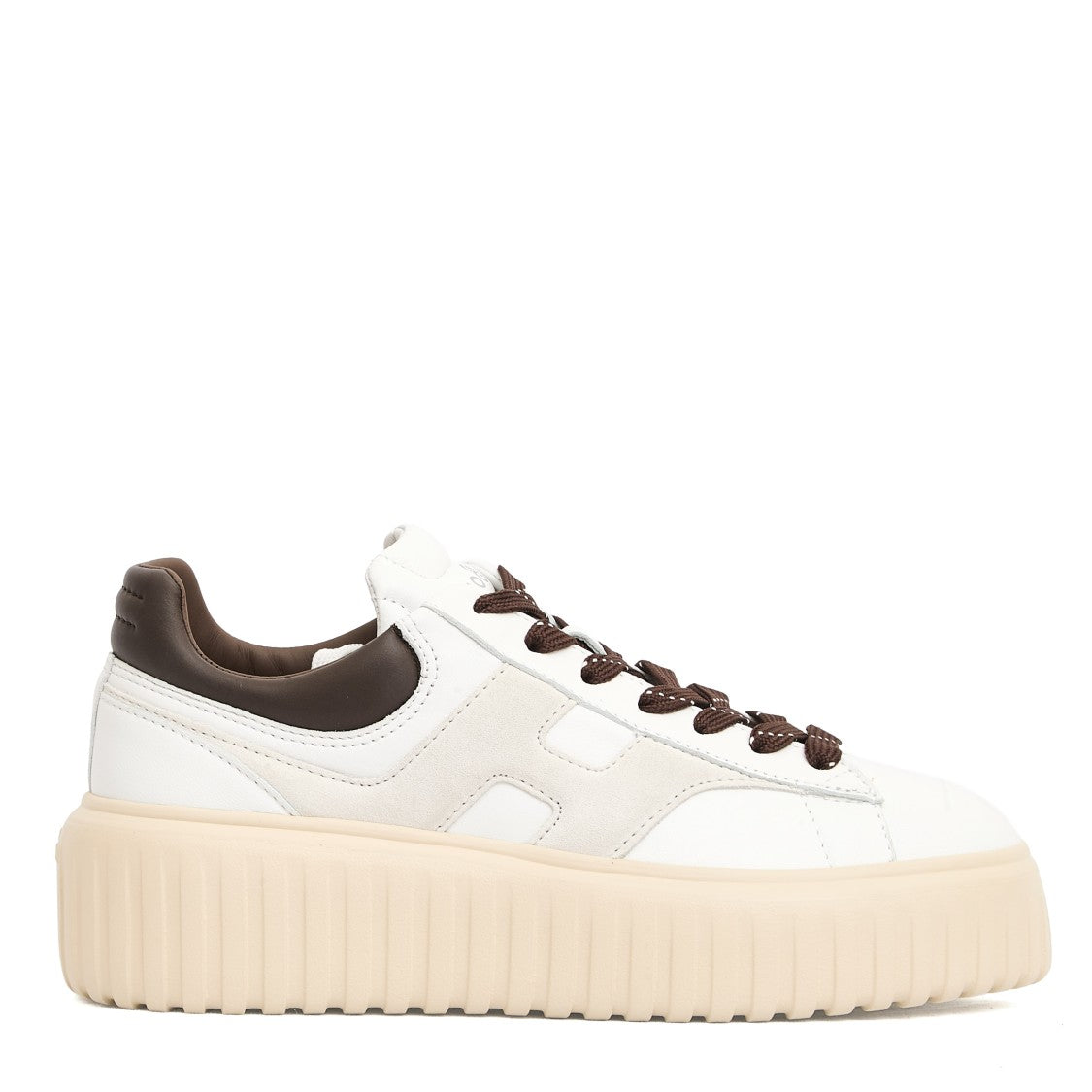 Hogan White/Brown H Stripe Leather Sneakers
