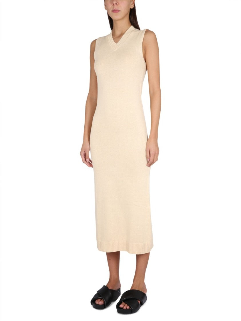 Aspesi V-Neck Long Dress With Ribbed Edges