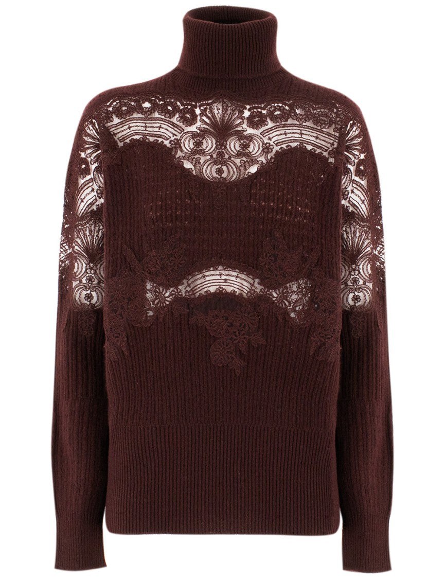 Ermanno Scervino Dark Brown Melange Turtleneck Sweater