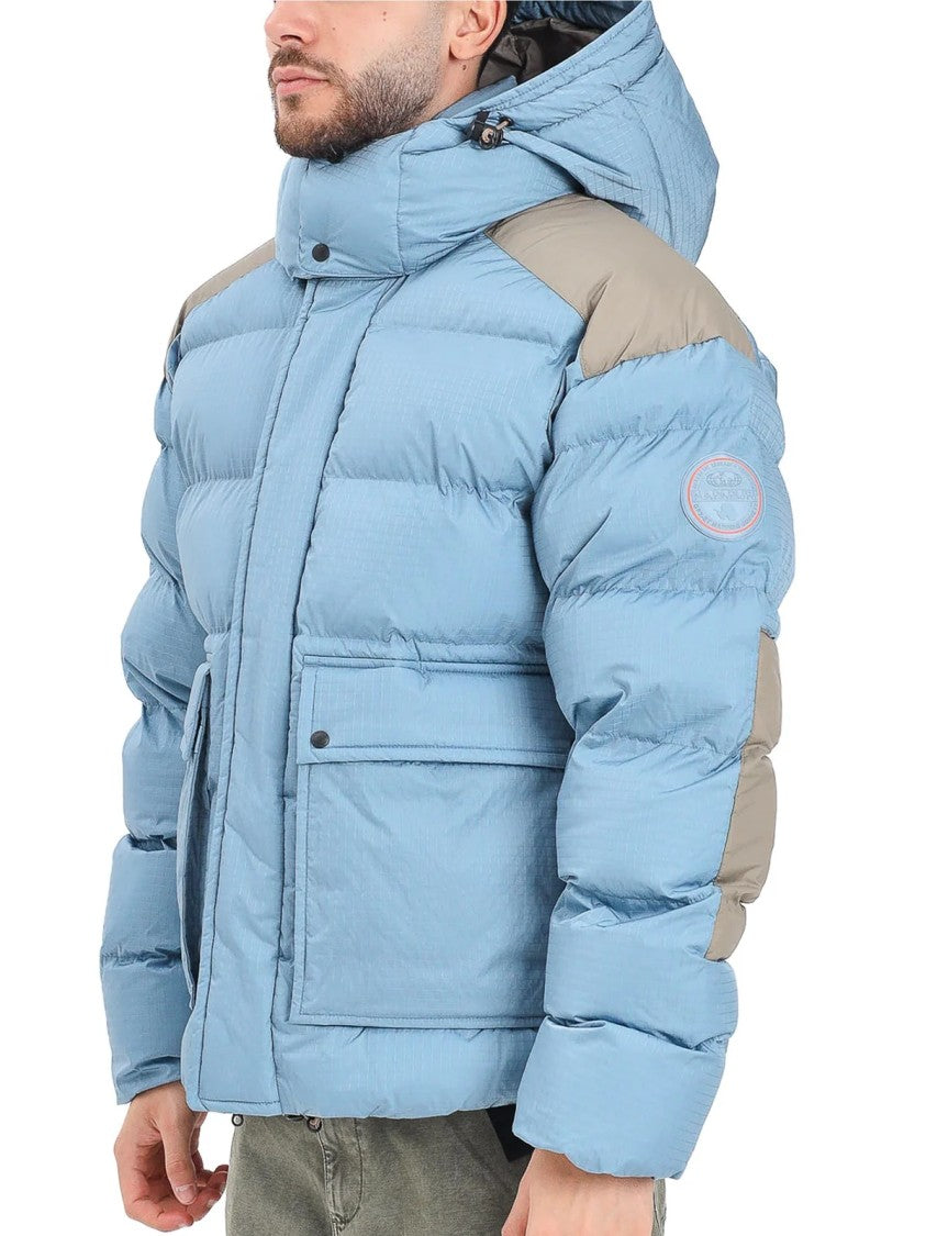 Napapijri Light Blue Removable Hood Polyamide Down Jacket