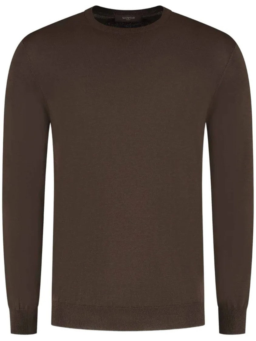 Zanone Brown Fine-Knit Crew Neck Wool Pullover