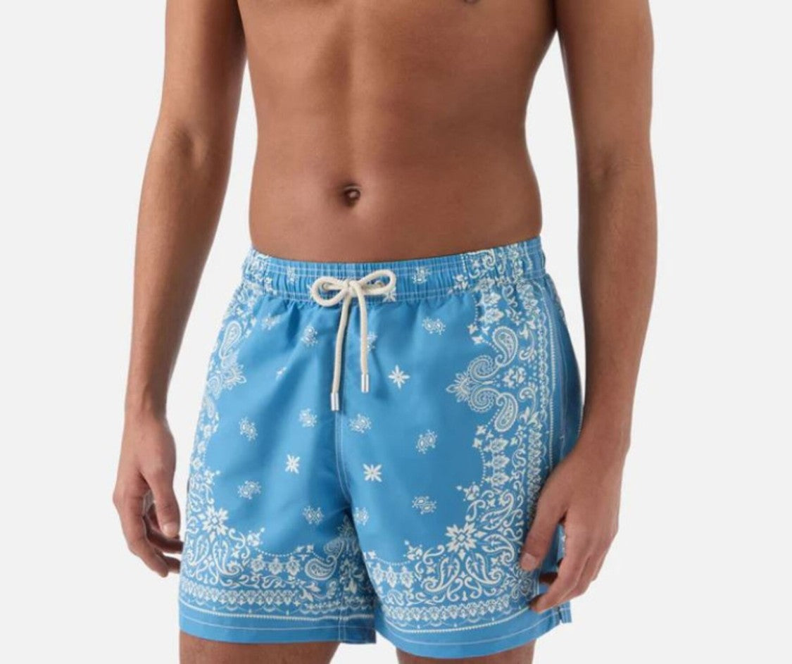 Mc2 Saint Barth Intricate Paisley Bandana Patterned Shorts With Elastic Waistband