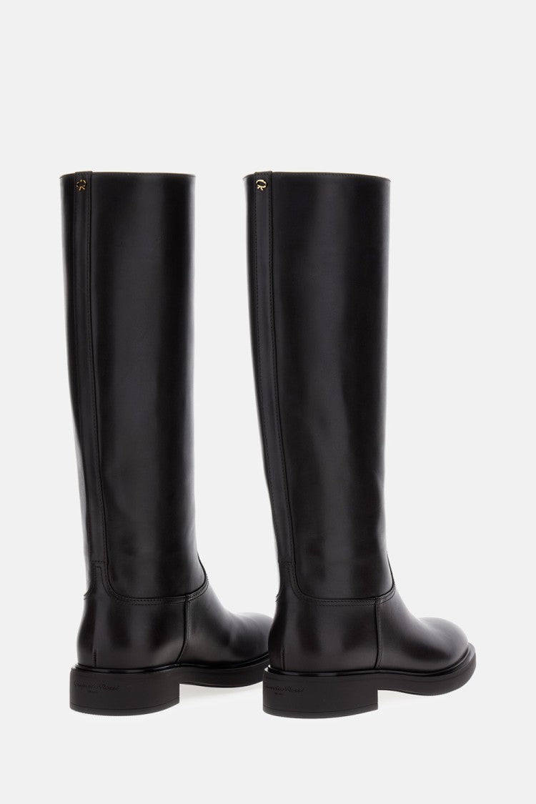 Gianvito Rossi High Leather Boots With Gold Back Detail