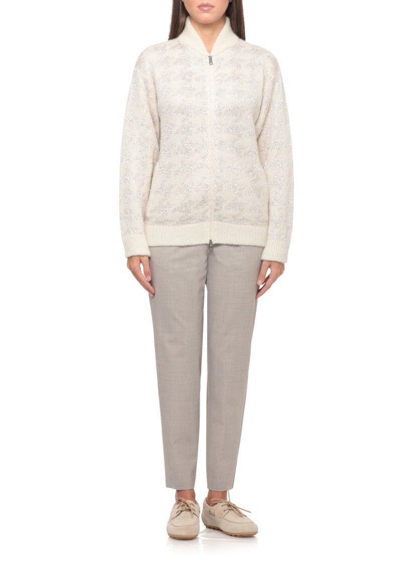Panicale Ivory Alpaca-Blend Sequined Zip Jacket