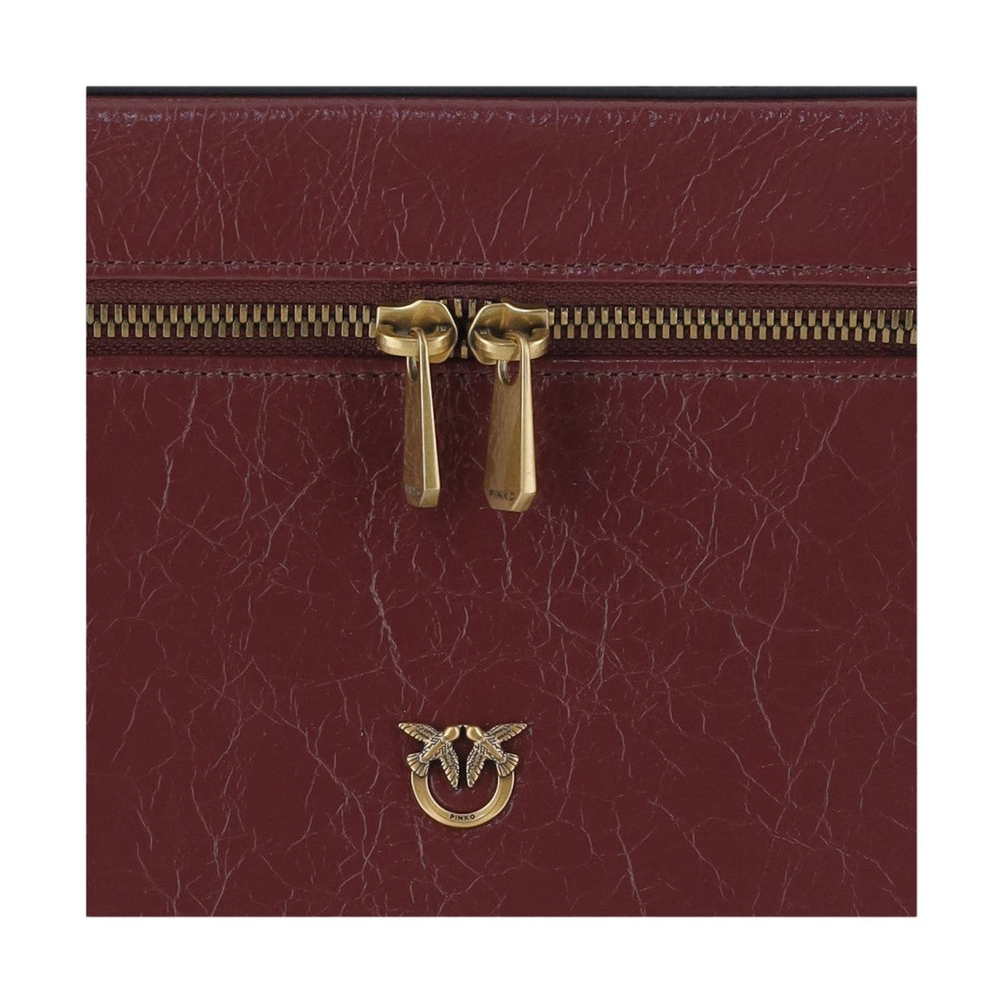 Pinko Dark Red Love Birds Lambskin Vanity Bag