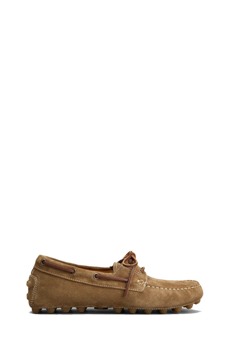 Tod's Brown Lace-Tie Pebbled Rubber Sole Leather Driving Moccasins