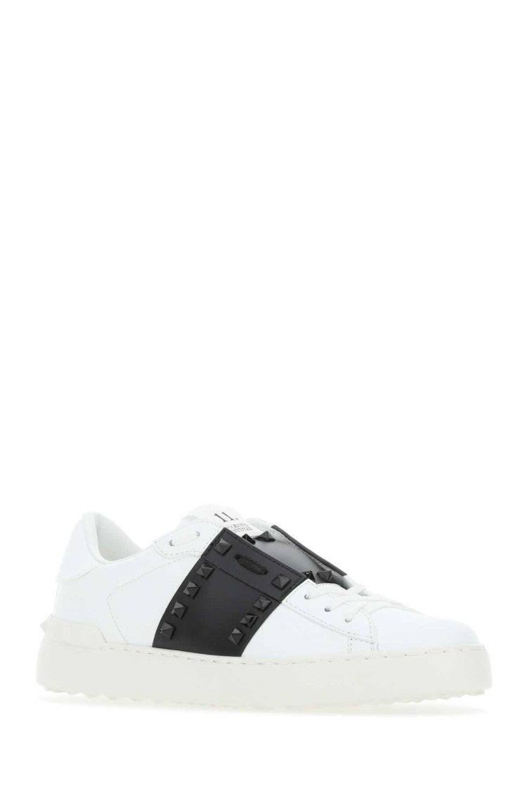 Valentino Garavani White Leather Rockstud Untitled Sneakers With Black Band