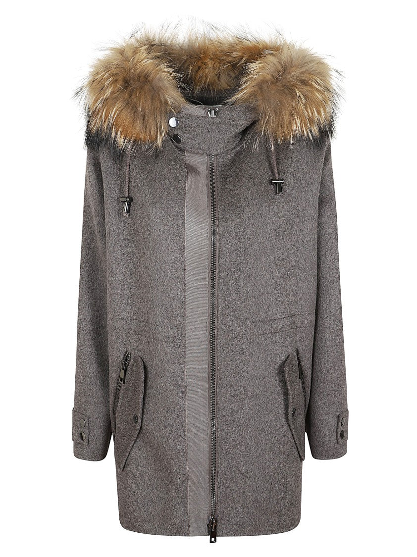 P.A.R.O.S.H. Relaxed Silhouette Wool Parka With Fur Trim