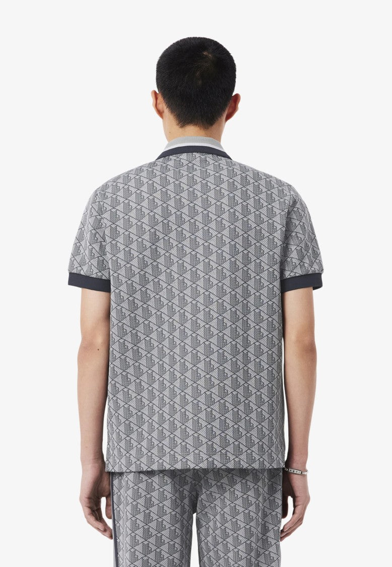 Lacoste Gray Monogram Jacquard Polo Shirt