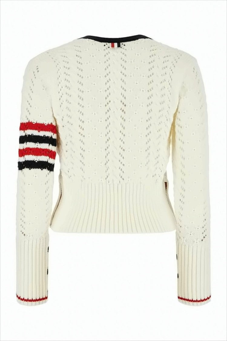 Thom Browne Cropped Open-Knit Cardigan With Striped Cuff Details