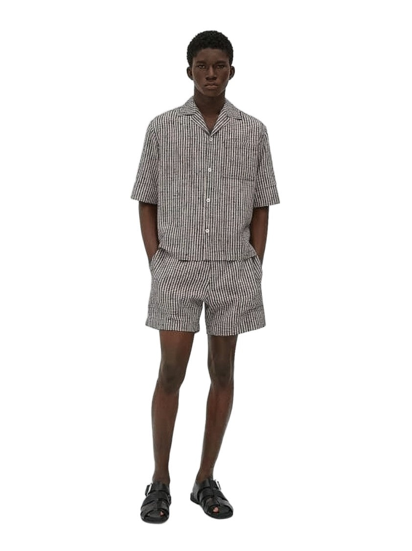 Bottega Veneta Fine Checkered Short-Sleeve Shirt With Classic Collar