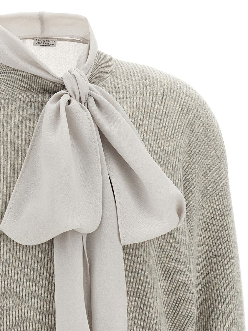 Brunello Cucinelli Cashmere Knit Sweater With Lavallière Blouse