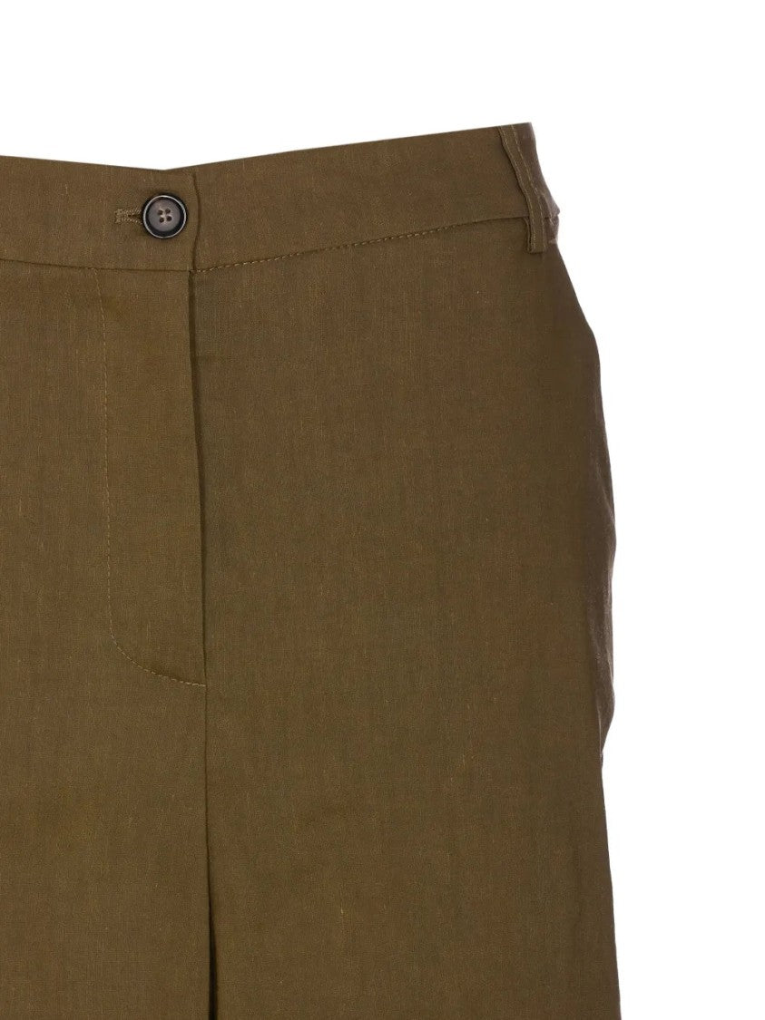 Pinko Relaxed Fit Brown Linen And Viscose Shorts