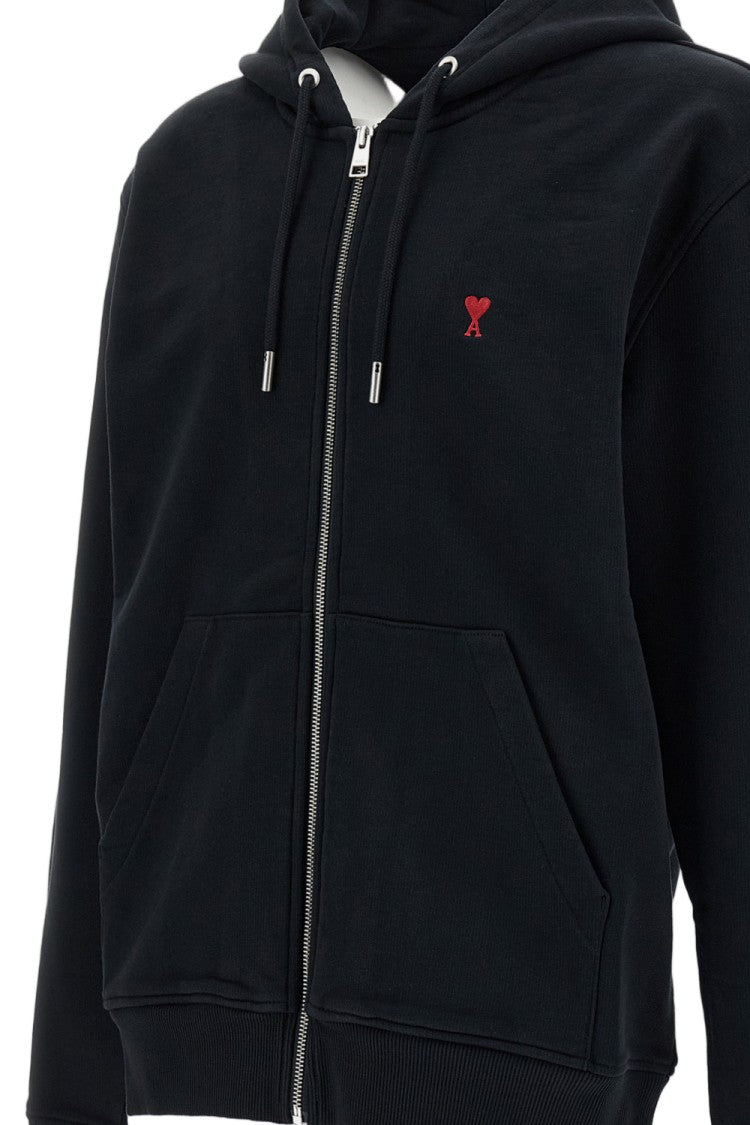 Ami Paris Classic Fit Zipped Hoodie With Signature Ami De Coeur Embroidery