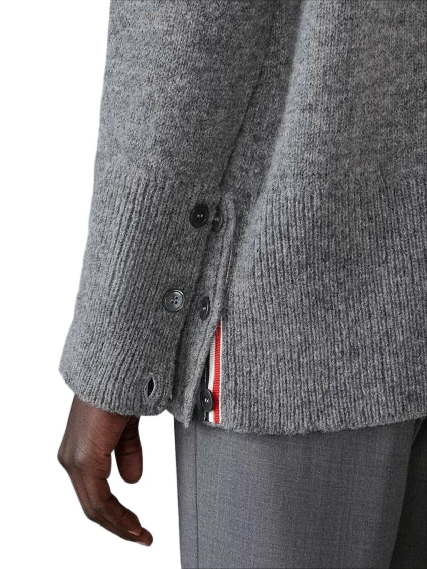 Thom Browne Grey Wool Cardigan With Unique Striped Detail