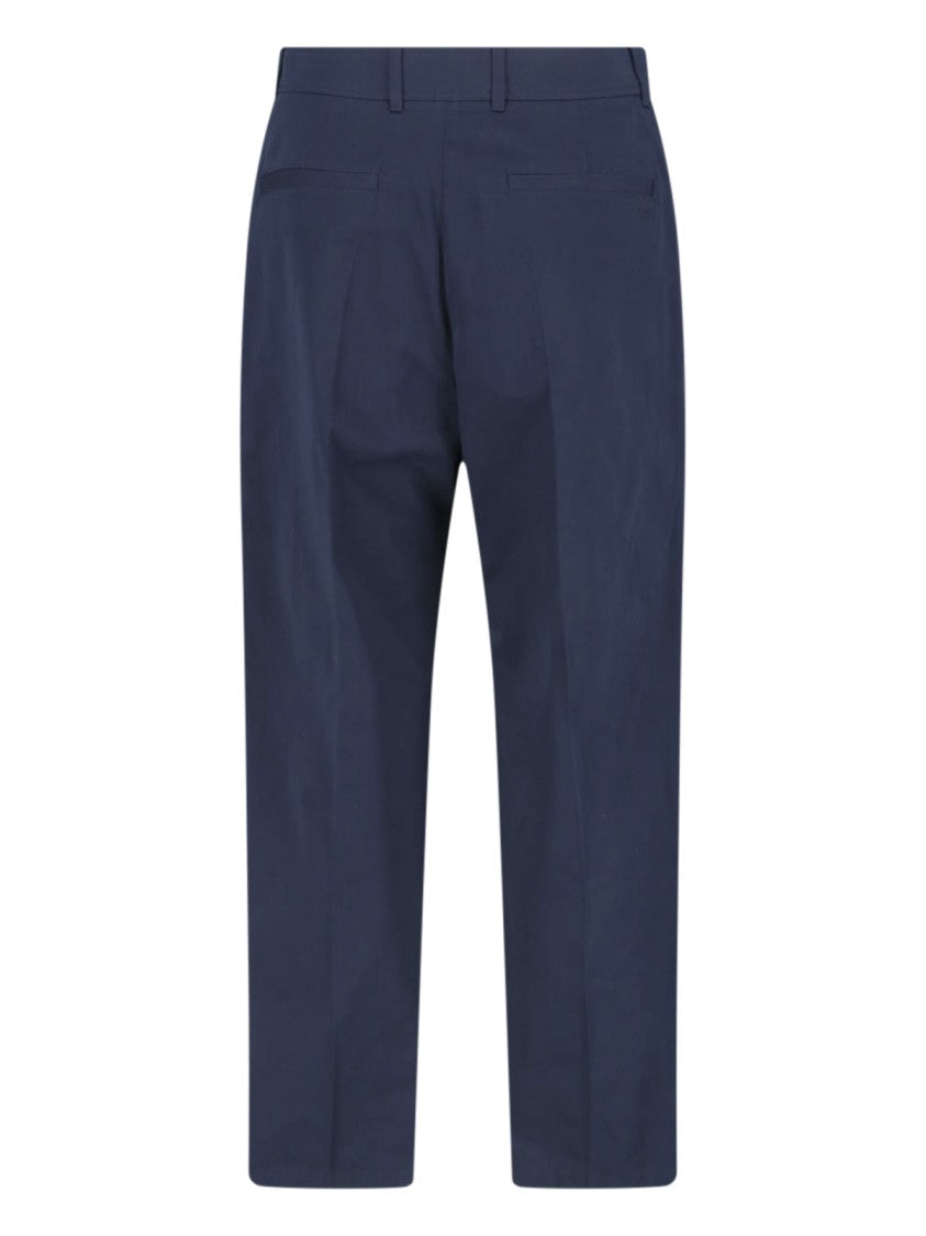 Valentino Navy Mid-Rise Tailored Cotton Trousers