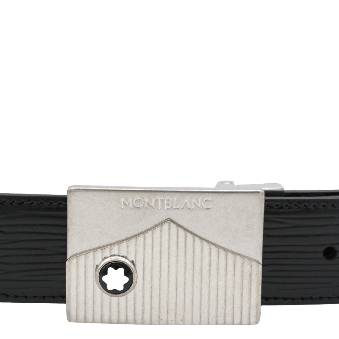 Montblanc Textured Leather Belt With Geometric Silver Buckle