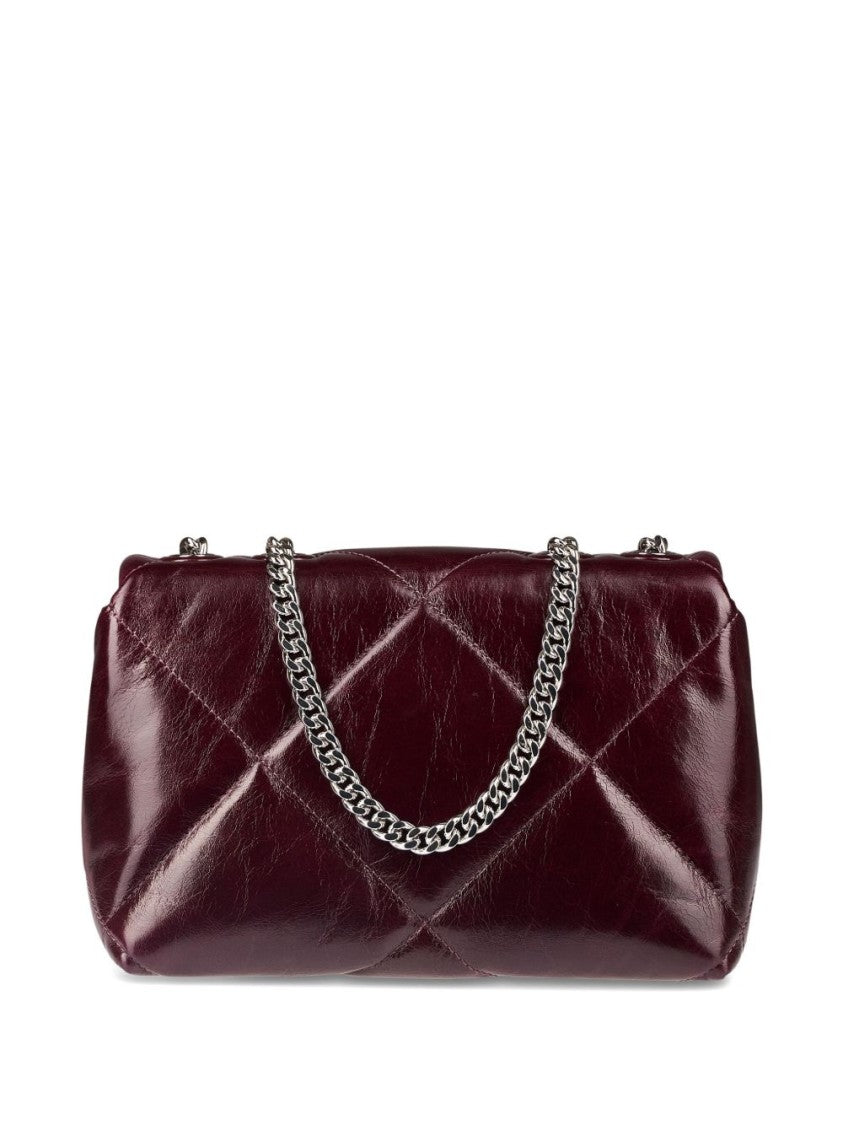 Tory Burch Quilted Burgundy Handbag With Chain Strap And Logo Accent