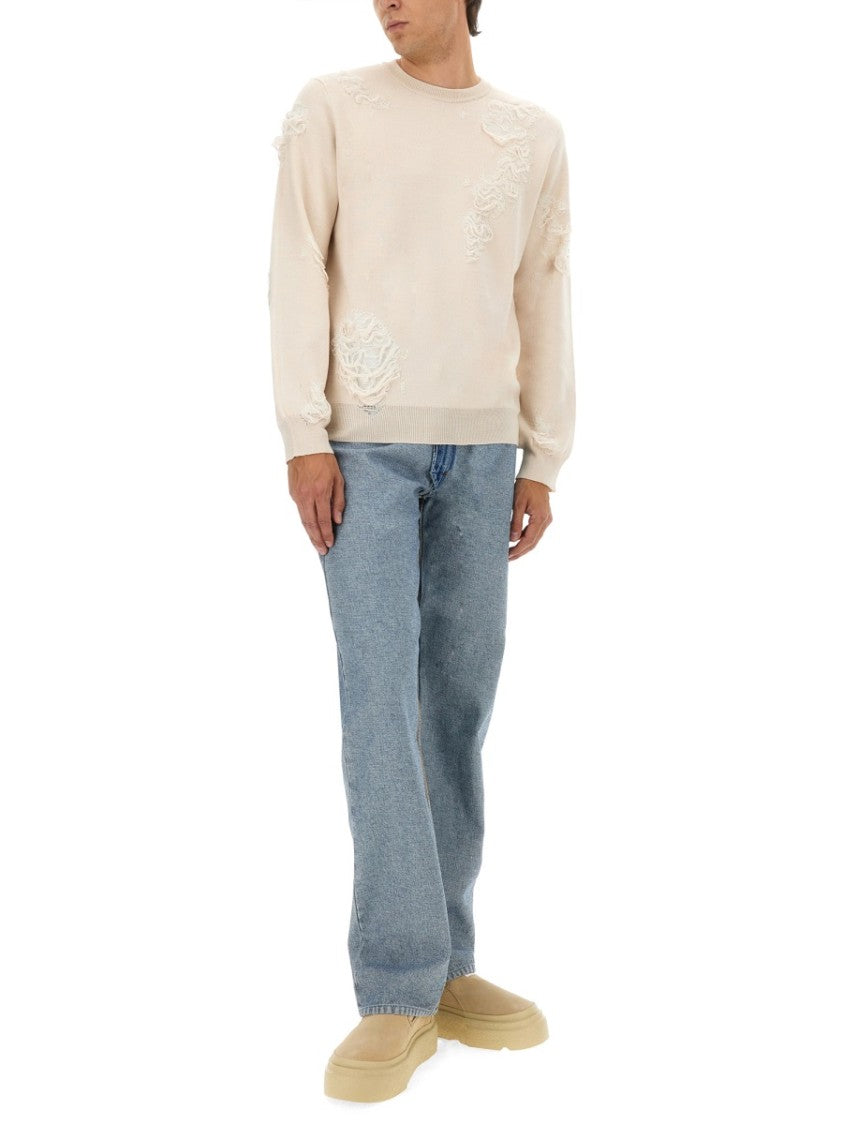 Mm6 By Maison Margiela Textured Wool Sweater With Distressed Design