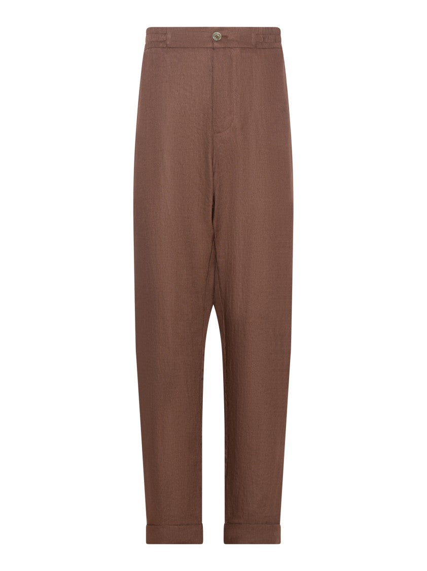 Franzese Collection Tapered Brown Linen Trousers