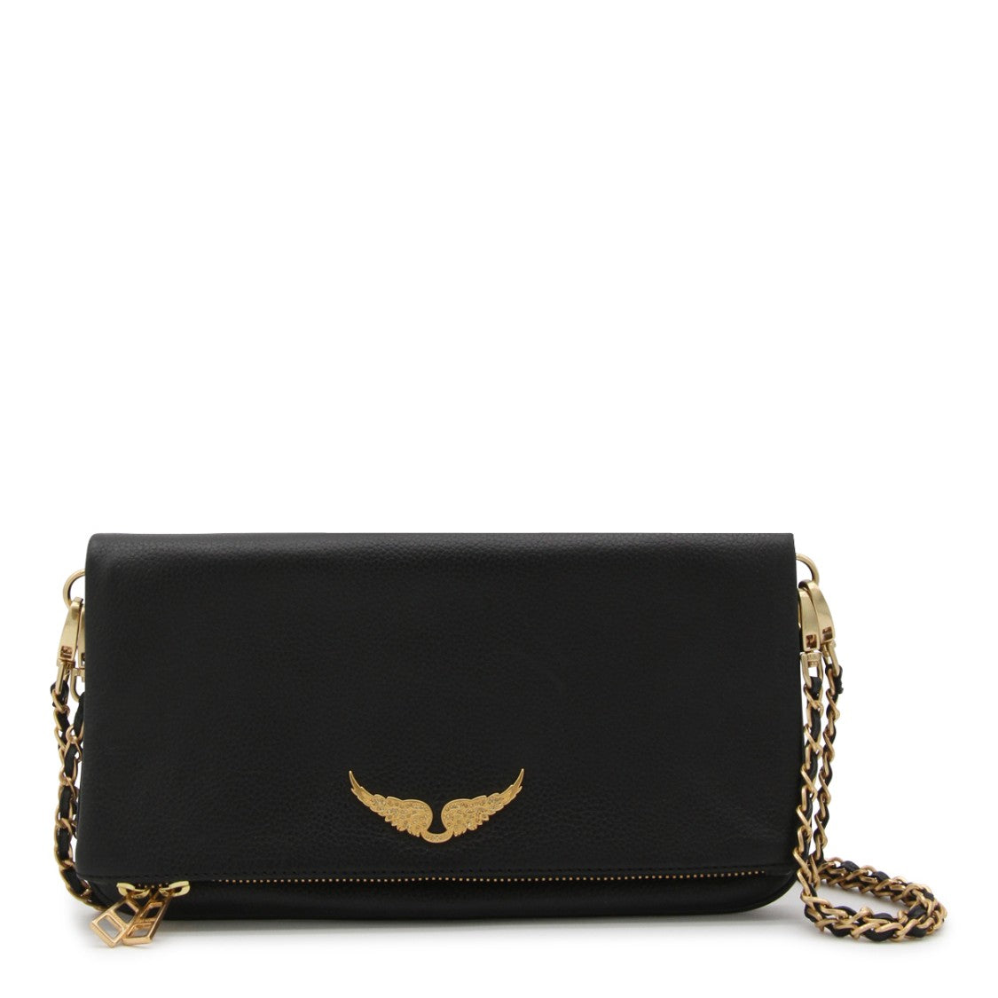 Zadig & Voltaire Black Leather Shoulder Bag With Chain Strap And Zip Pocket