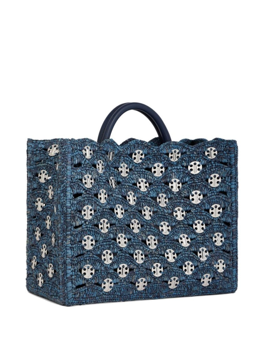 Rabanne Structured Woven Raffia Tote With Metallic Accents