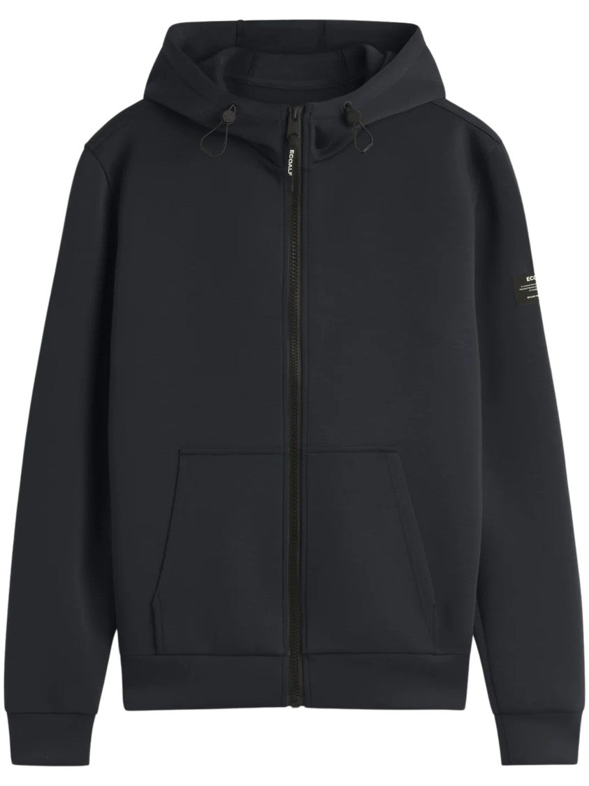 Ecoalf Full-Zip Black Agadir Hoodie With Drawstring Hood And Kangaroo Pocket