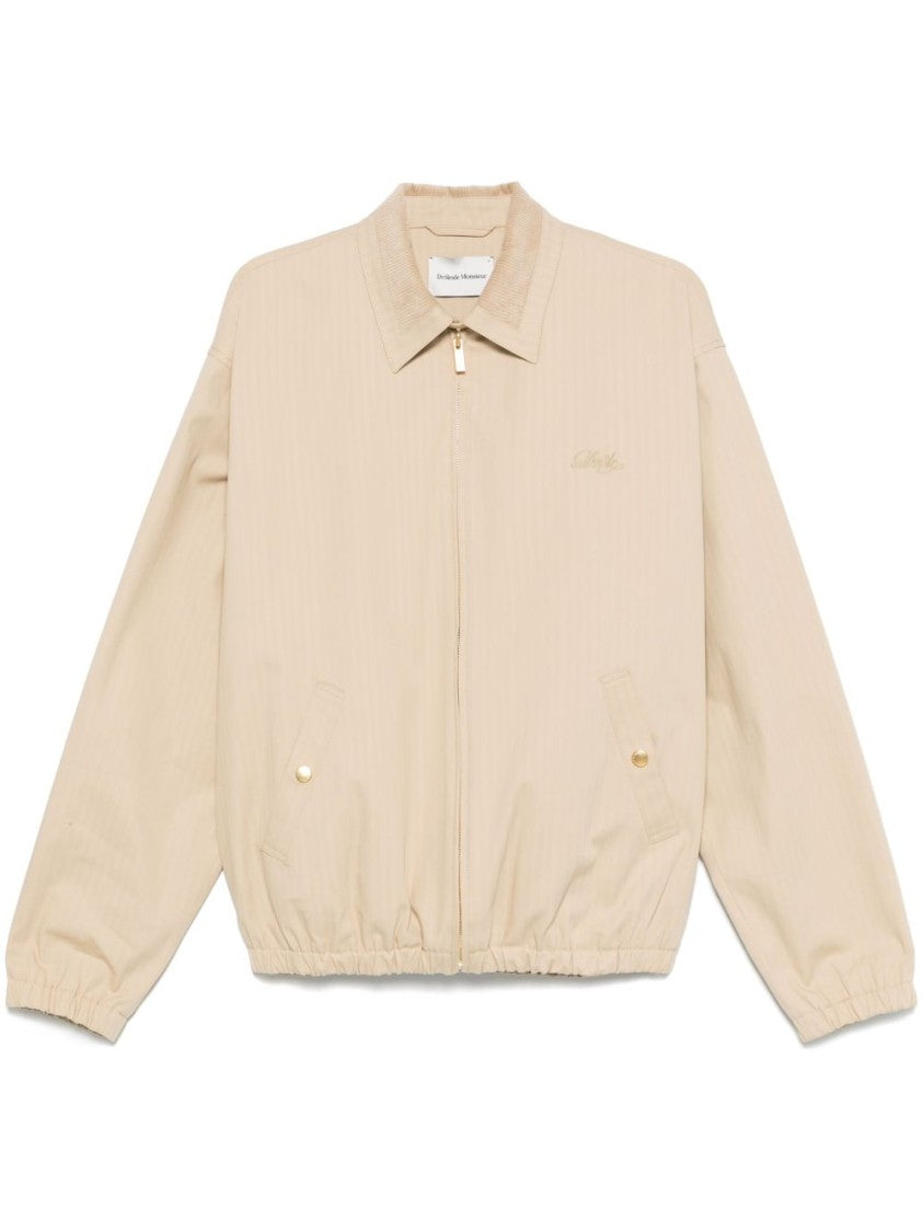 Drôle De Monsieur Beige Zip-Front Jacket With Vertical Stripe Pattern And Embroidered Logo