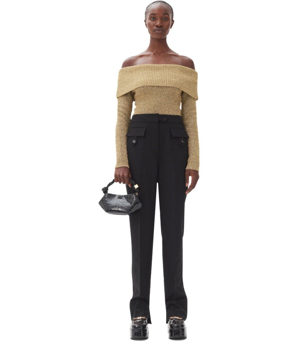 Ganni Twill Black Pants With Pockets