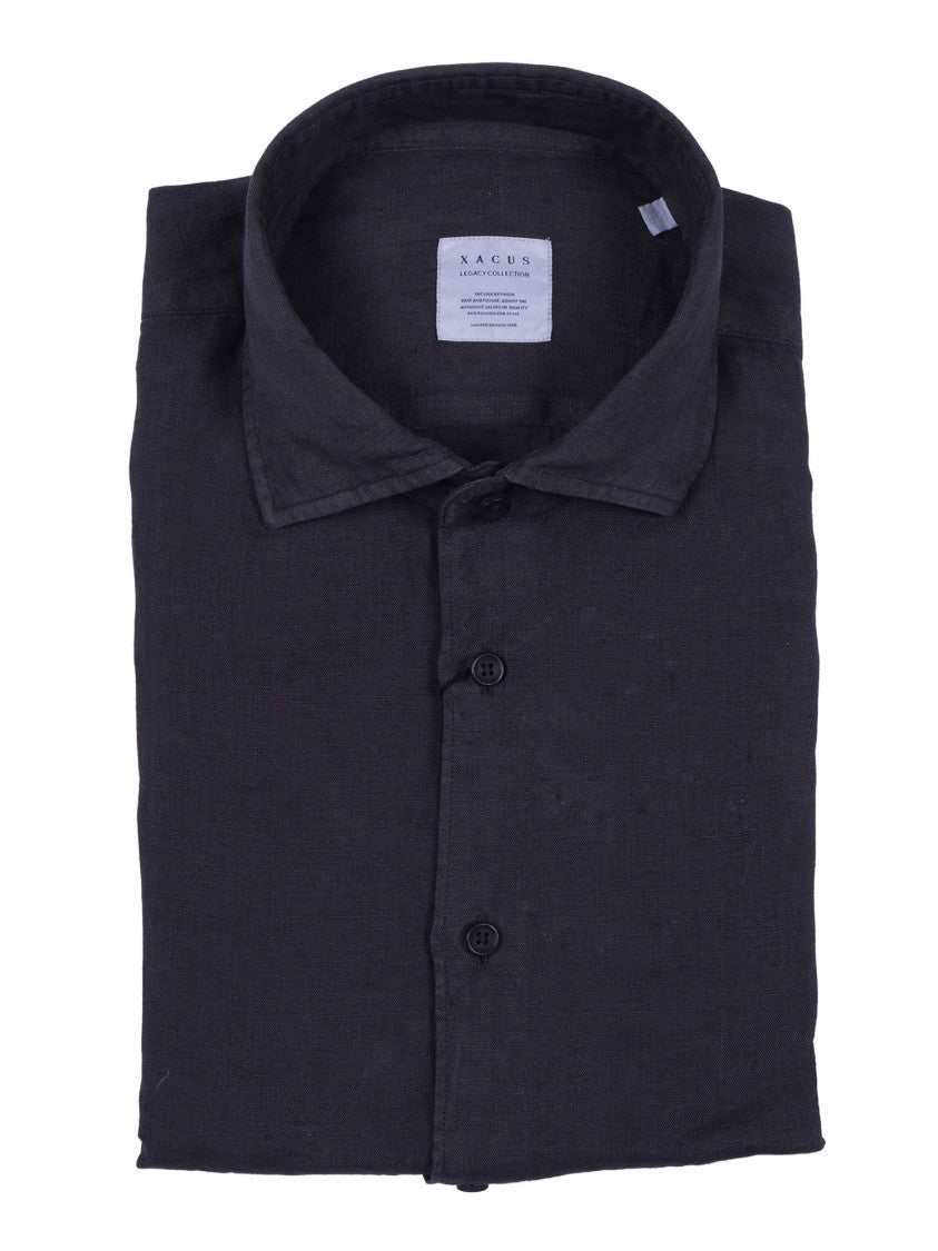 Xacus Black Camicia Minimalist Linen Shirt