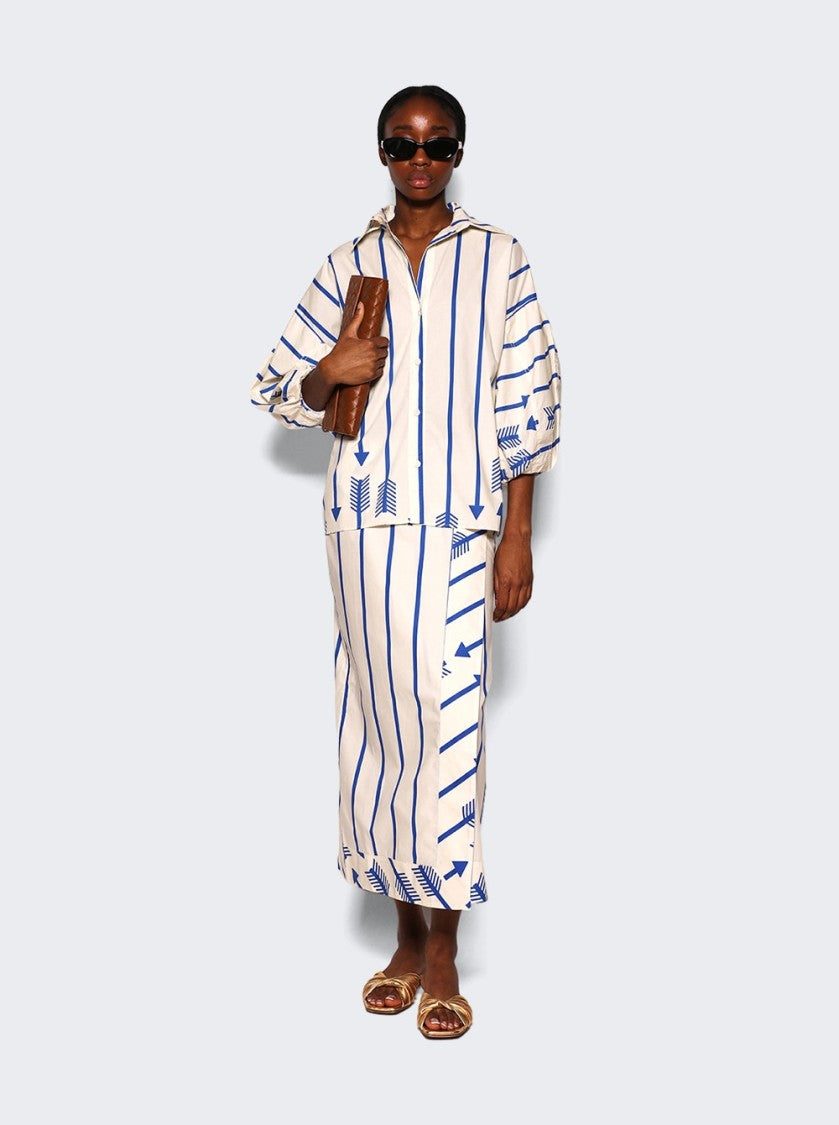 Johanna Ortiz Mar De Cortes Midi Skirt Arrow Stripes Blue