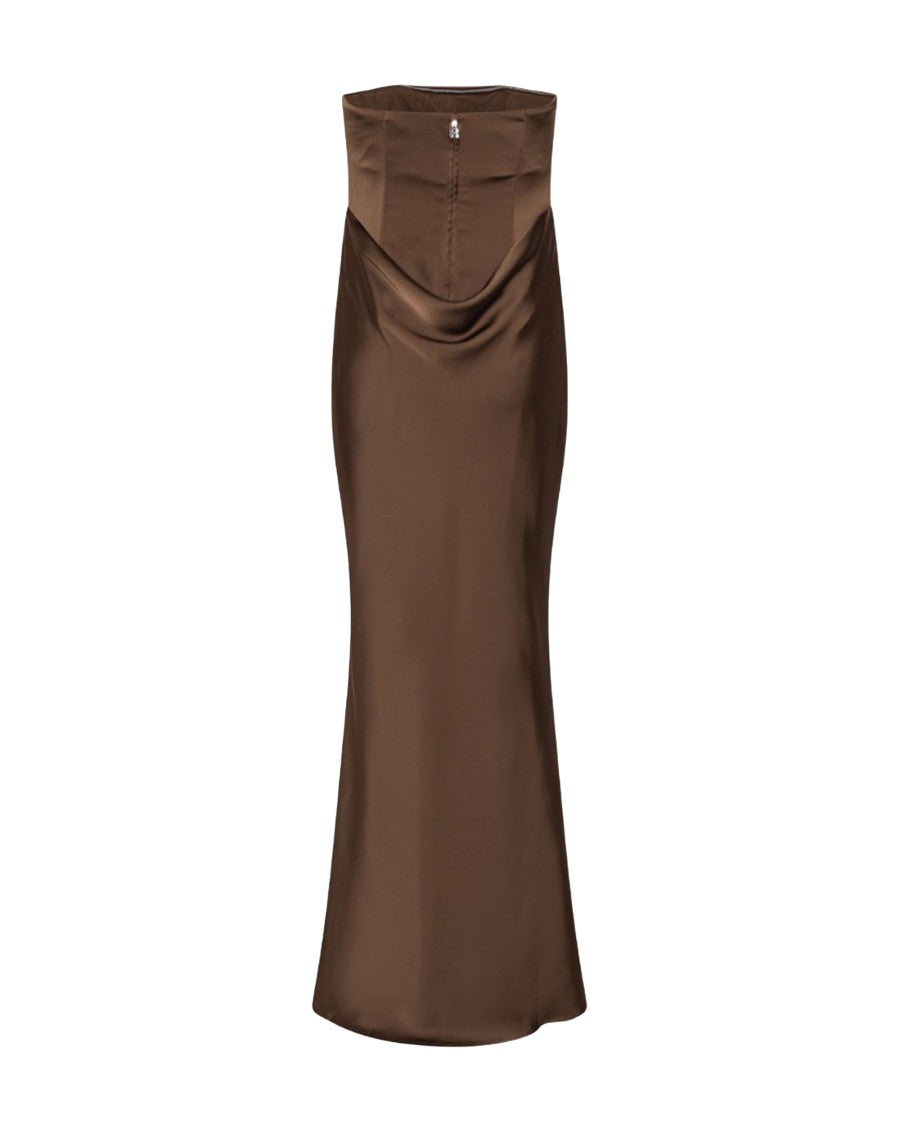 Rotate Structured Corsage Long Dress With Draped Neckline