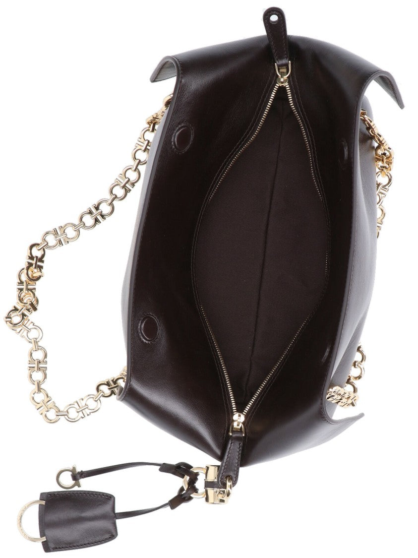Ferragamo Structured Brown Handbag With Design