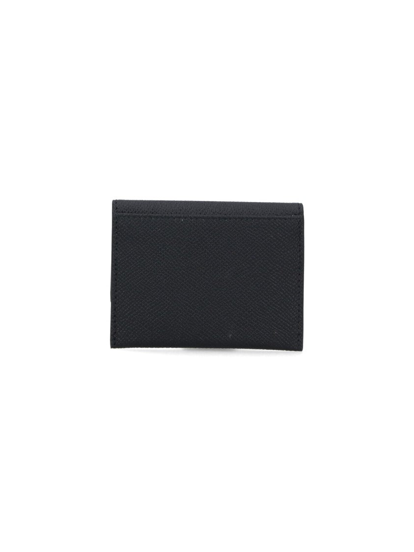 Ferragamo Textured Black Leather Cardholder With Gold Emblem